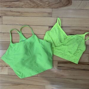 Set of 2: Neon Green Powersoft Tank Top and Sports Bra Set